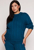 Womens Plus Size Cable Knit Sweater, Blue, Size 3X