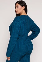 Womens Plus Size Cable Knit Sweater, Blue, Size 3X