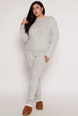 Womens Plus Size Cable Knit Joggers, Grey, Size 3X