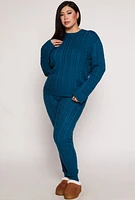 Womens Plus Size Cable Knit Joggers, Blue, Size 3X