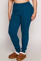 Womens Plus Size Cable Knit Joggers, Blue, Size 3X