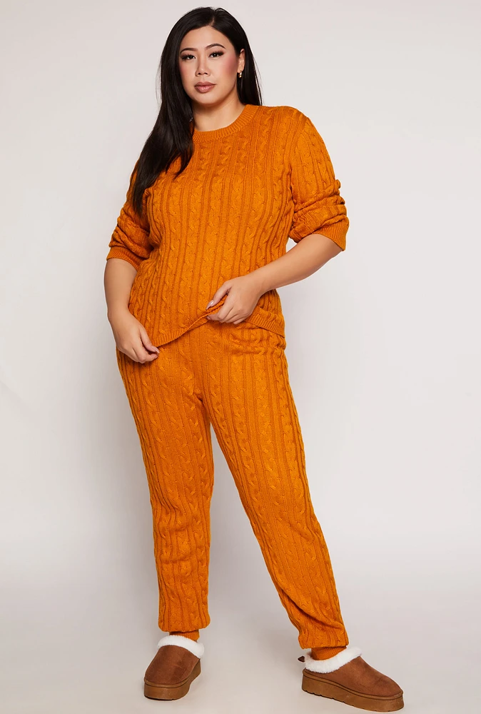 Womens Plus Size Cable Knit Joggers, Orange, Size 1X