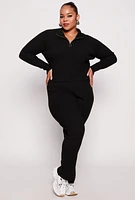 Womens Plus Size Ribbed Knit Zip Neck Sweater, Black, Size 2X