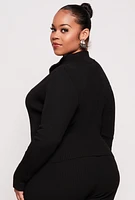 Womens Plus Size Ribbed Knit Zip Neck Sweater, Black, Size 2X
