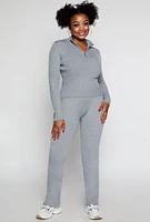 Womens Plus Size Ribbed Knit Zip Neck Sweater, Grey, Size 2X