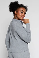 Womens Plus Size Ribbed Knit Zip Neck Sweater, Grey, Size 2X