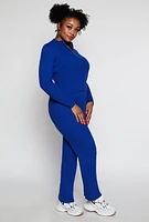 Womens Plus Size Ribbed Knit Zip Neck Sweater, Blue, Size 3X