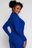 Womens Plus Size Ribbed Knit Zip Neck Sweater, Blue, Size 3X