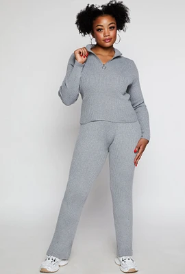 Womens Plus Size Ribbed Knit Pants, Grey, Size 2X