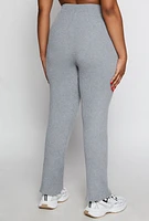 Womens Plus Size Ribbed Knit Pants, Grey, Size 3X