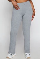 Womens Plus Size Ribbed Knit Pants, Grey, Size 3X