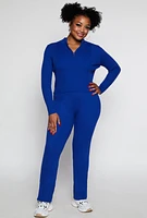 Womens Plus Size Ribbed Knit Pants, Blue, Size 2X