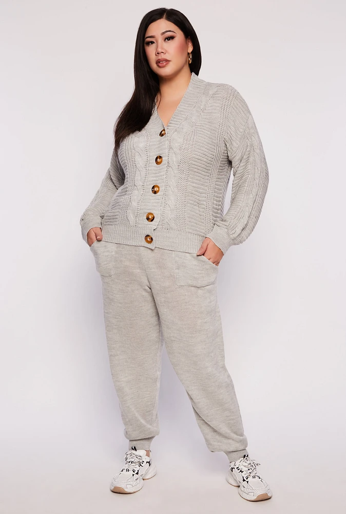 Womens Plus Size Knit High Waist Joggers, Grey, Size 2X