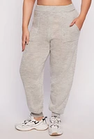 Womens Plus Size Knit High Waist Joggers, Grey, Size 2X