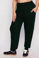 Womens Plus Size Knit High Waist Joggers, Green, Size 3X