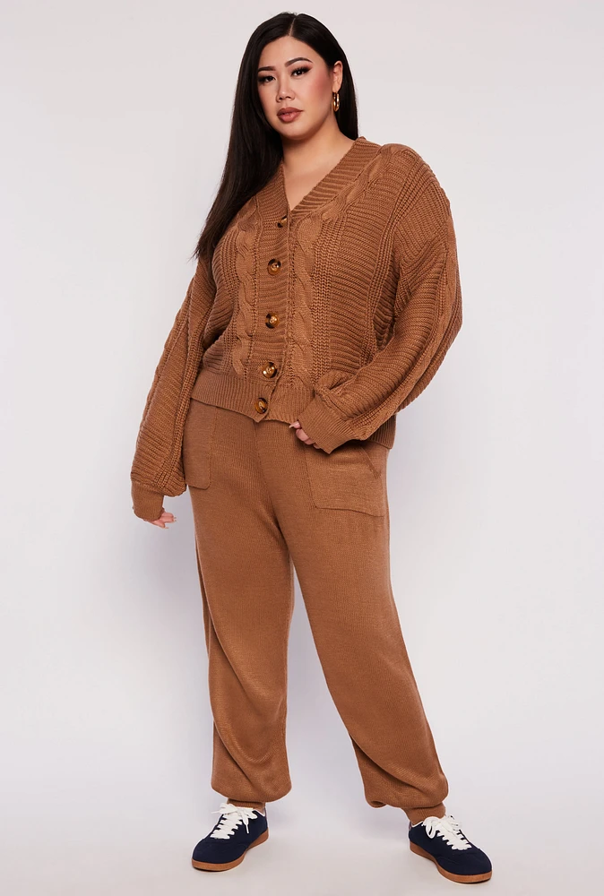 Womens Plus Knit High Waist Joggers,