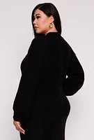 Womens Plus Size Cable Knit Cardigan, Black, Size 1X