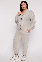 Womens Plus Size Cable Knit Cardigan, Grey, Size 2X