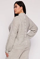 Womens Plus Size Cable Knit Cardigan, Grey, Size 3X