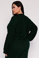 Womens Plus Size Cable Knit Cardigan, Green, Size 2X