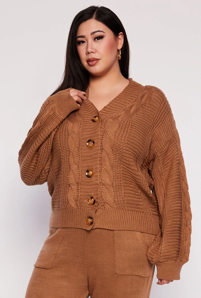 Womens Plus Cable Knit Cardigan,