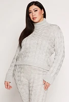 Womens Plus Size Cable Knit Turtleneck Sweater, Grey, Size 1X