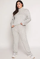 Womens Plus Size Cable Knit Turtleneck Sweater, Grey, Size 1X