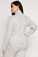 Womens Plus Size Cable Knit Turtleneck Sweater, Grey, Size 1X