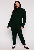 Womens Plus Size Cable Knit Turtleneck Sweater, Green, Size 3X