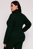 Womens Plus Size Cable Knit Turtleneck Sweater, Green, Size 2X