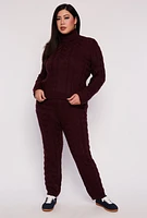 Womens Plus Cable Knit Turtleneck Sweater,