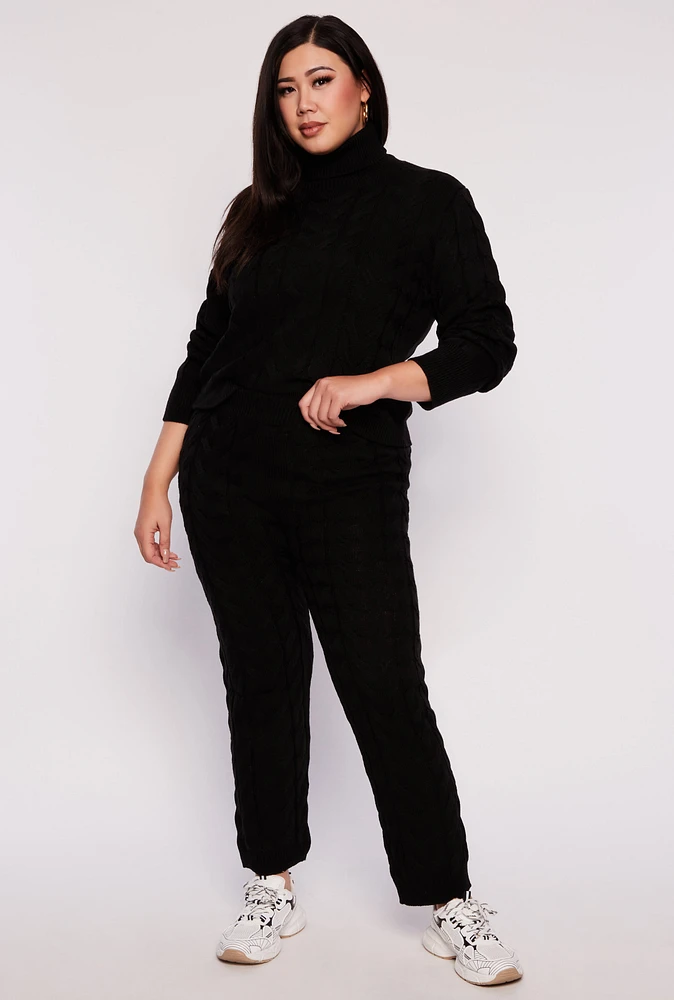 Womens Plus Size Cable Knit Pull On Pants, Black, Size 3X