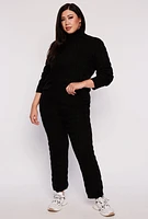 Womens Plus Size Cable Knit Pull On Pants, Black, Size 3X