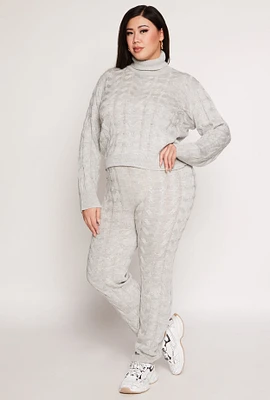 Womens Plus Size Cable Knit Pull On Pants, Grey, Size 2X