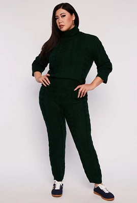 Womens Plus Size Cable Knit Pull On Pants, Green, Size 2X