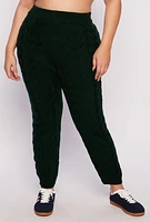 Womens Plus Size Cable Knit Pull On Pants, Green, Size 3X