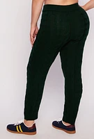 Womens Plus Size Cable Knit Pull On Pants, Green, Size 3X