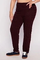 Womens Plus Cable Knit Pull On Pants, Burgundy,
