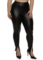 Womens Plus Size Faux Leather Split Hem Pants, Black, Size 2X