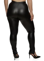 Womens Plus Size Faux Leather Split Hem Pants, Black, Size 2X