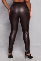 Womens Plus Size Faux Leather Split Hem Pants, Brown, Size 2X