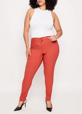Womens Plus Size Triple Button High Waist Skinny Leg Pants, Orange, Size 1X