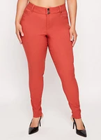 Womens Plus Size Triple Button High Waist Skinny Leg Pants, Orange, Size 1X