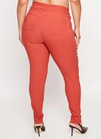 Womens Plus Size Triple Button High Waist Skinny Leg Pants, Orange, Size 1X