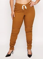 Womens Plus Size Faux Drawstring Moto Ruched Pants, Brown, Size 2X