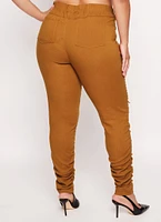 Womens Plus Size Faux Drawstring Moto Ruched Pants, Brown, Size 2X