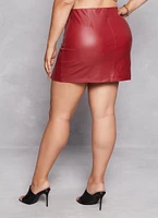 Womens Plus Size Faux Leather Side Slit Skirt, Red, Size 2X