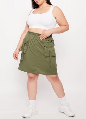 Womens Plus Size Buckle Detail Cargo Pocket Skirt, Green, Size 2X