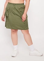 Womens Plus Size Buckle Detail Cargo Pocket Skirt, Green, Size 2X