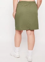 Womens Plus Size Buckle Detail Cargo Pocket Skirt, Green, Size 2X